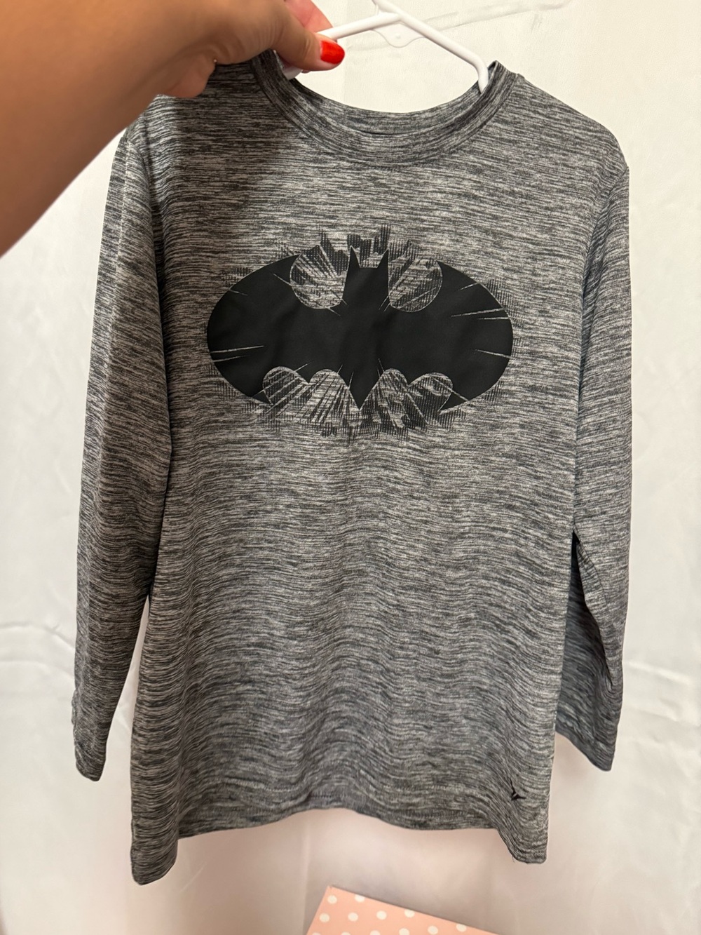 Old Navy Gray Long Sleeve Tee with Black Batman Emblem